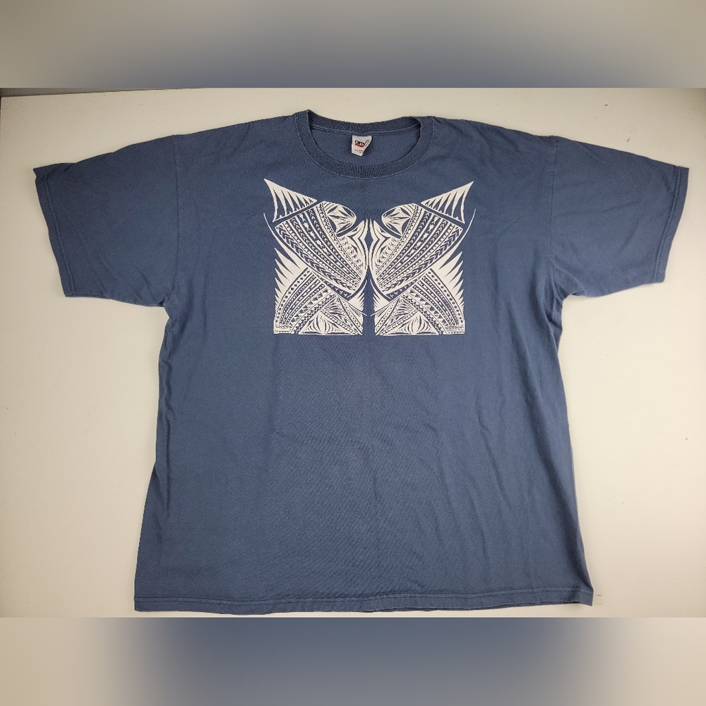 VTG Blue Graphic Samoa Men's Shirt Double Sided sz XL EUC